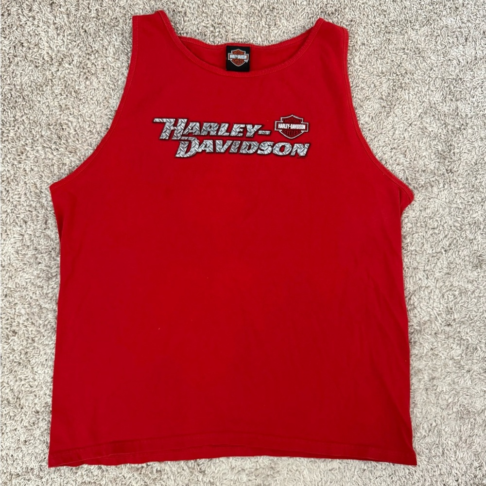 Harley Davidson Shirt Mens Red Sleeveless Cut Off - Battlefield Gettysburgh, PA